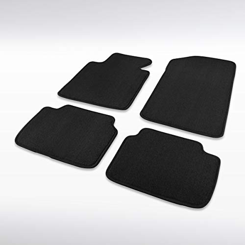 Autozensation Compatible with BMW E46 3-Series 1999-2005, Black Cotton with Red Stitching Carpet Floor Mats Front + Rear