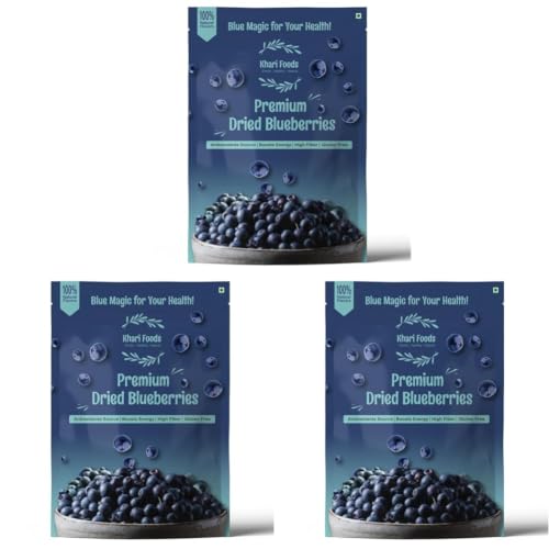 Image of Khari Foods Dried Seedless Blueberries 150g, Rich in Fibre, Vitamins, Healthy Snacks (Pack of 3)