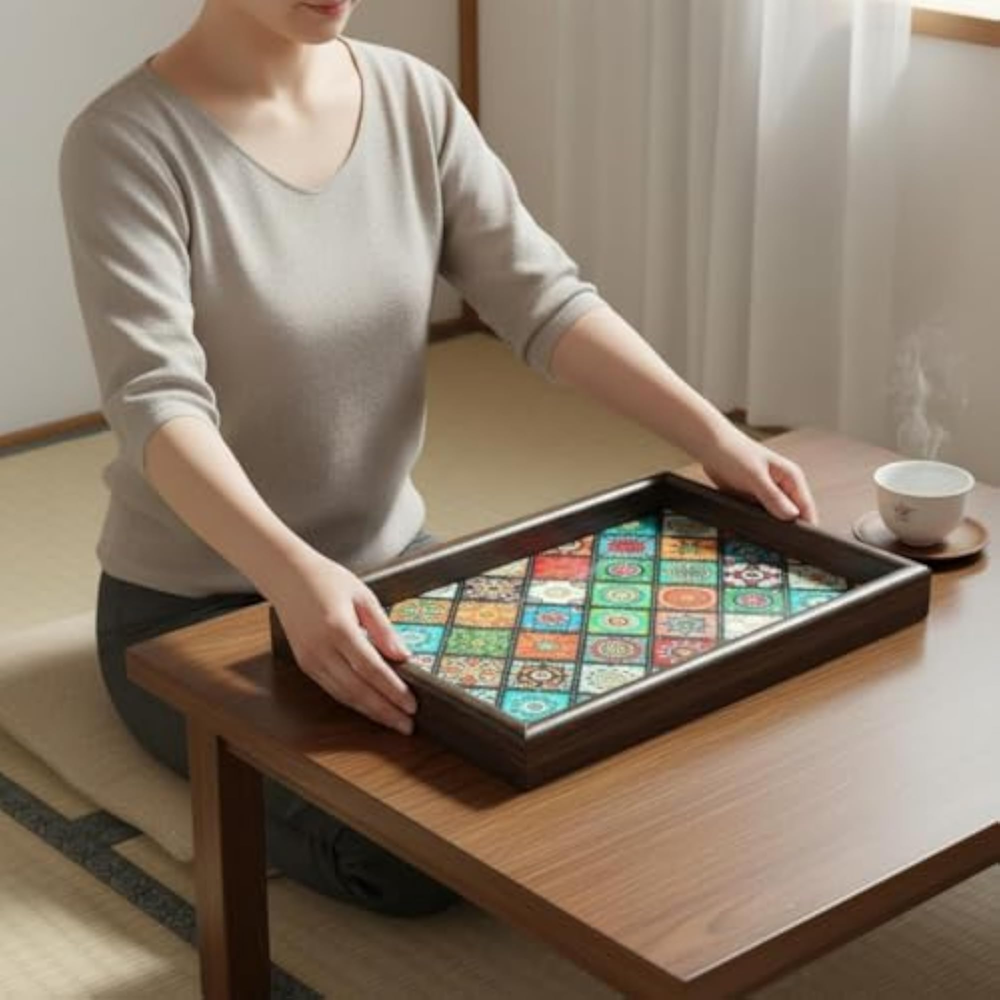 Multi-Purpose Wooden Decorative Tray, Rectangular Organizer