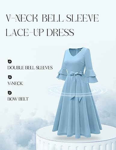 Image of DRESSTELLS Women's Cocktail Dress Summer Wedding Guest Party Vintage 3 /4 Bell Sleeve V Neck A-Line Dress