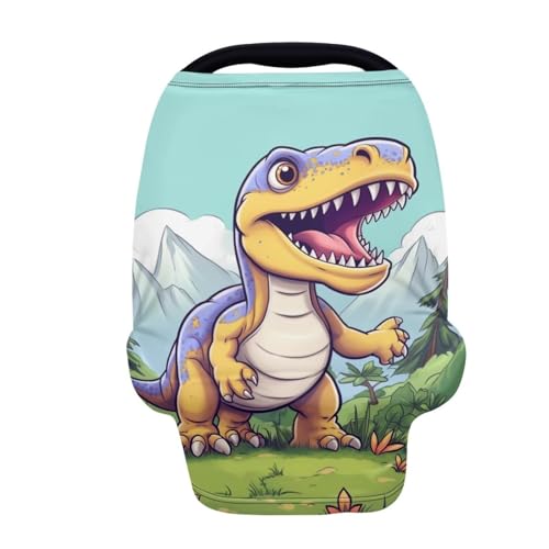 Image of ZFRXIGN Dinosaur Car Seat Cover for Baby Stretchy Infant Carseat Cover Nursing Breastfeeding Cover Car Seat Canopies Scarf Multi-use Stroller,High Chair Cover
