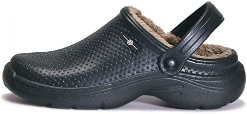 Hsyooes Waterproof House Slippers Women Men Fur Lined Clogs Winter Garden Shoes Non-Slip Home Slippers Indoor Outdoor Mules Black,8 Women/7 Men,Label Size 39 | Image 1