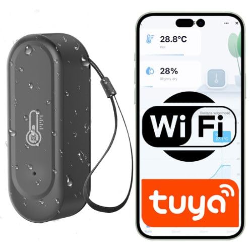 Sone Smart One Capteur Température Humidité WiFi 2.4GHz IP65 Extérieur Intérieur Noir - Thermomètre Hygromètre Connecté Tuya Smart Life - Sans Passerelle - Piles Non Incluses