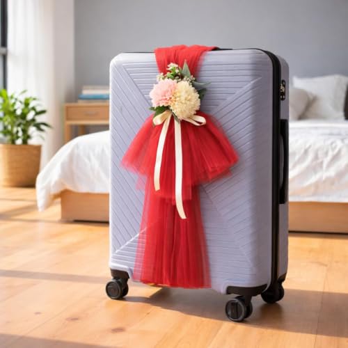 Image of SATYAM KRAFT 8 Pcs Adjustable Suitcase Net Band Reusable Ready-to-Use with Artificial Flower Bunch Trolley Bag Decoration, Suitcase & Wedding Decor, Gifting, Crafting, Wrapping, DIY Craft (Pack of 4) (Red)