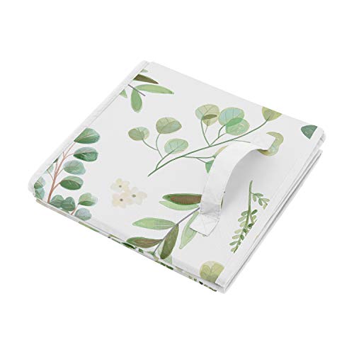 Image of Sweet Jojo Designs Floral Leaf Foldable Fabric Storage Cube Bins Boxes Organizer Toys Kids Baby Childrens - Set of 2 - Green and White Boho Watercolor Botanical Woodland Tropical Garden