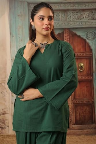Image of REAM Women's Cotton Sleeveless Kurti and Farshi Salwar Set, Black, Ethnic Wear, Casual and Festive