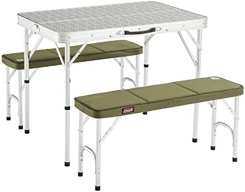 Coleman Pack-away Table for 4, Camping table for 4 people, compact and lightweight for easy transportation, made from durable aluminum, comfortable and fully washable bench seat covers