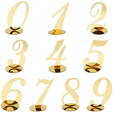 LdawyDE Wedding Table Numbers, 0-9 Numbers Acrylic Table Numbers Wedding Banquet Reception Table Number Holders for WeddingsParty Event Catering Decoration,Gold Cover