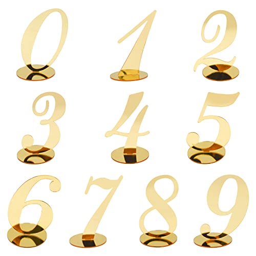 LdawyDE Tischnummern Hochzeit, 0-9 Zahlen Acryl Spiegel Sitznummer Hochzeitsbankett Empfang Tisch-Sitzkartennummer Ornamente für Hochzeit Party Event Catering Dekoration (Gold) Cover