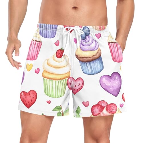 xigua Cute Cupcakes Mens Swim Trunks with Liner, 5 inch Quick Dry Mens Boardshorts for Beach