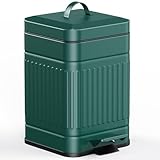 CEROELDA Small Trash Can with Lid-5L/1.3 Gal,Stainless Steel Outdoor Dog Poop Garbage Can-Farmhouse Retro Metal Waste Bin w/Step Pedal for Bathroom Bedroom Office-Soft Close-Green