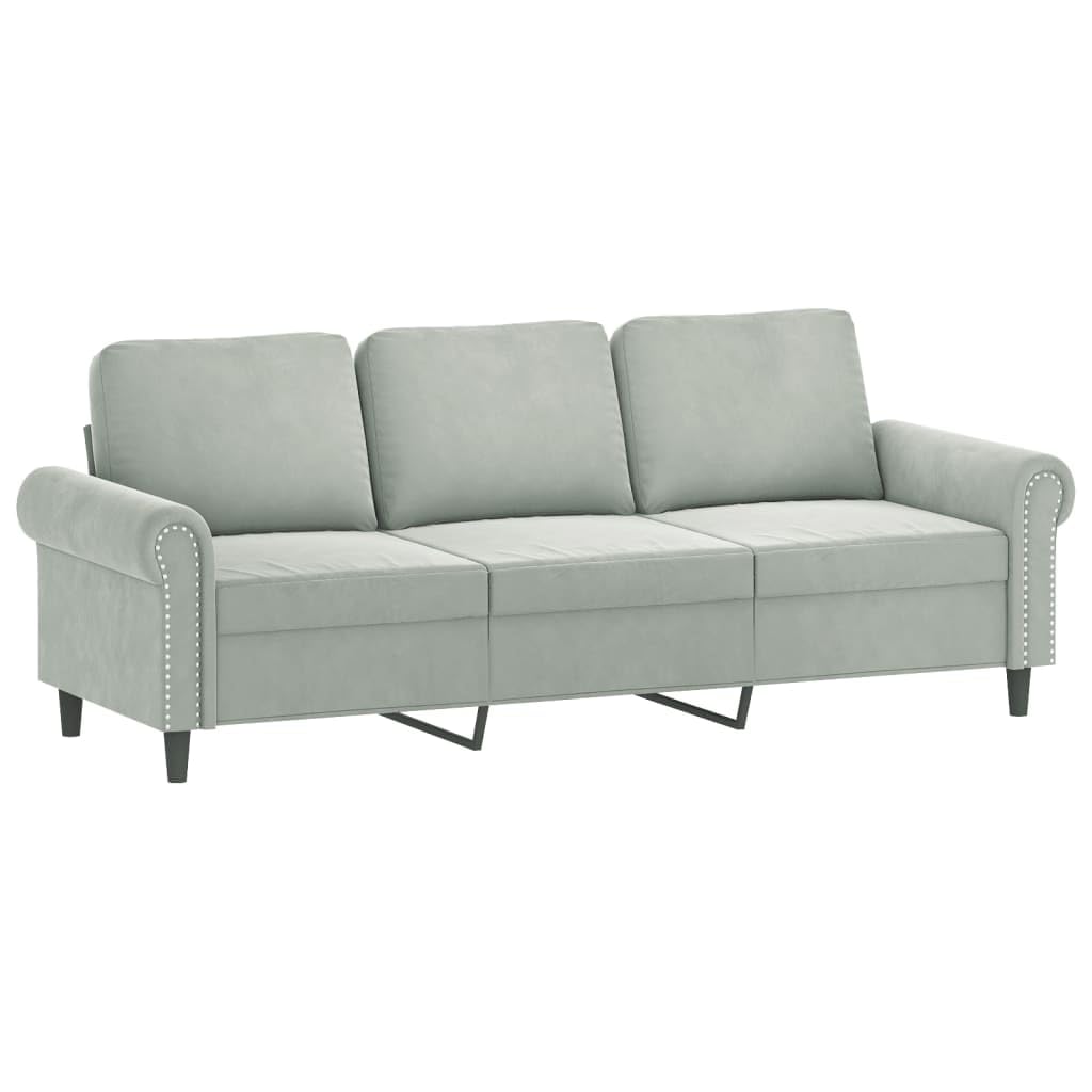 Yamxder Canapé 3 places, gris clair, 212 cm, en velours, design moderne avec coussin décoratif, construction en métal robuste, canapé-lit confortable pour les petites pièces, salon, bureau