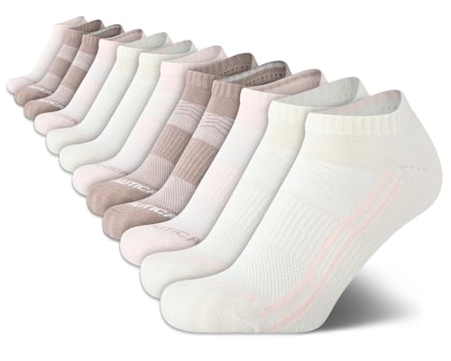 Image of Nautica Womens No Show Socks Moisture Wicking Low Cut Ankle Socks, 12 Pack | Moisture Wicking Dri-Motion Fabric, Cushioned Key Areas, Banded Arch Support, No Show Low Cut, Shoe Size 4-10
