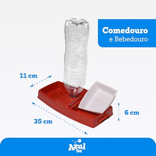 Comedouro e Bebedouro 2 em 1 para Cães, Suporte para Garrafa PET com Prato de Ração, Vermelho