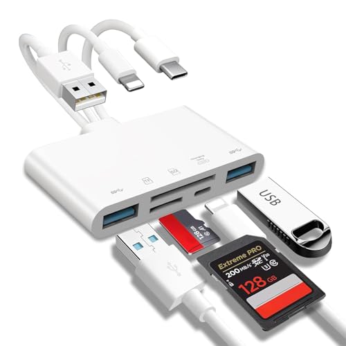 Image of 5-in-1 Memory Card Reader with USB-C & USB-A Connectors, SD & Micro SD Card Adapter with USB OTG Support for Phones Tablets Laptops Cameras, Plug & Play Photo Video Transfer Hub