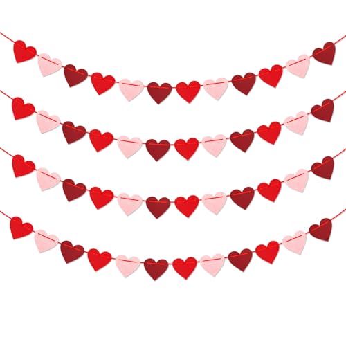 Image of Galentines Party-Decorations Valentines Day Heart-Garland - 52ft Burgundy-Red Rose-Gold Streamers Paper Banner, Anniversary Baby Shower Wedding Hanging Decor Hugfond