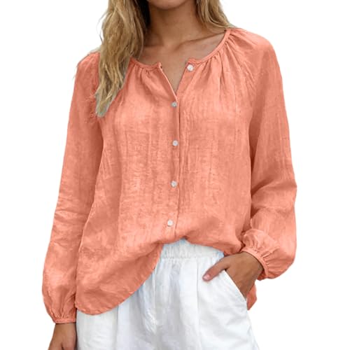 Blusa de verano para mujer con mangas abullonadas, corte casual, estilo vintage, camisa de lino de algodón aireada, ideal para vacaciones y ocio, blusa con protección UV para mujer, blusa de moda para