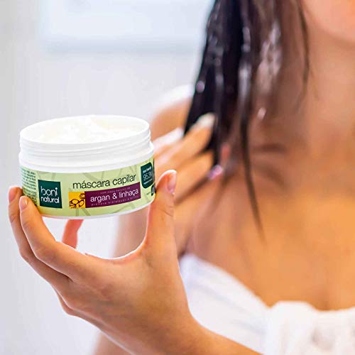 Mascara Capilar Vegana e Natural Argan e Linhaça, Cabelos Hidratados e Saudaveis, Boni Natural, Bran