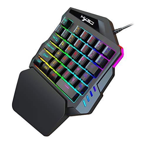 Prettyia RGB One Handed Gaming Keyboard,Colorful Backlit Professional Gaming Keyboard with Wrist Rest Support,USB Wired Single Hand Keyboard for Game