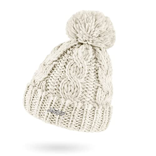 Neverless® Bonnet d'hiver pour femme en grosse maille tricotée avec pompon, ivoire, taille unique Cover