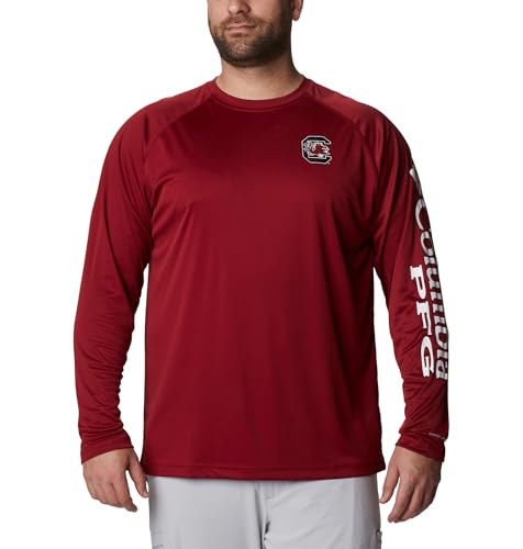 Columbia NCAA South Carolina Fighting Gamecocks Men's Terminal Tackle Long Sleeve Shirt, XX-Large, SC - Beet/White