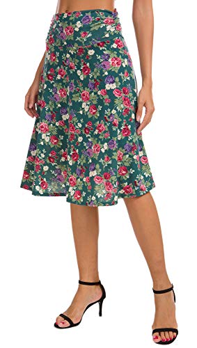 Image of Urban CoCo Women's Ruched High Waist Knee Length Jersey A-Line Stretchy Flared Casual Skirt