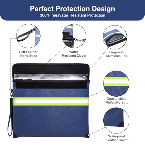 Upgraded Fireproof Money Bag,10 Layers of Heat Insulated Materials,6500°F Fireproof Bag with Waterproof Zipper/Reflective Strip with Handle for Cash,Important Documents（Not Suitable for A4 Files） - Thumbnail 3