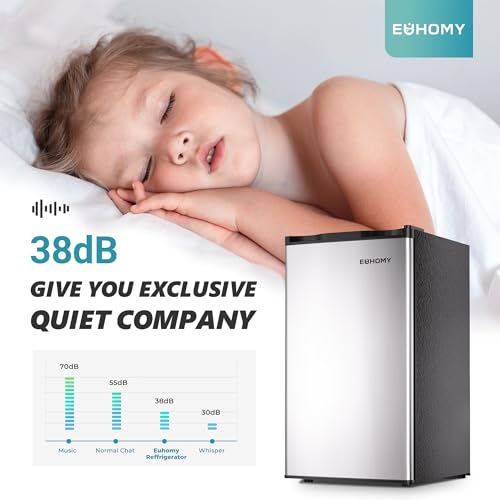 EUHOMY 3.2 Cu.Ft Mini Fridge with Freezer, Single Door Compact Refrigerator, Energy Saving, Mini Refrigerator Adjustable Thermostat, Mini fridge for Bedroom, Dorm, Office, Silver on Fridge.com