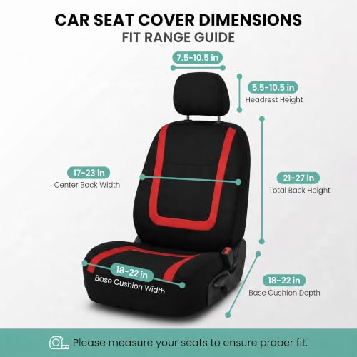 Image of FH Group Car Seat Covers for Low Back Seats, Universal Fit Cloth, Red - Front Set, Removable Headrest, Washable, Automotive Seat Covers for SUV, Sedan, Van