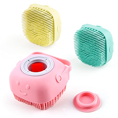 3 Pack Dog Bath Brush, Pet Massage Brush Bubble Brush, Bath Brush Silicone, Pet Massage Brush Shampoo Dispenser, Pet Bath Brush for Dogs and Cats (Blue, Pink, Yellow)