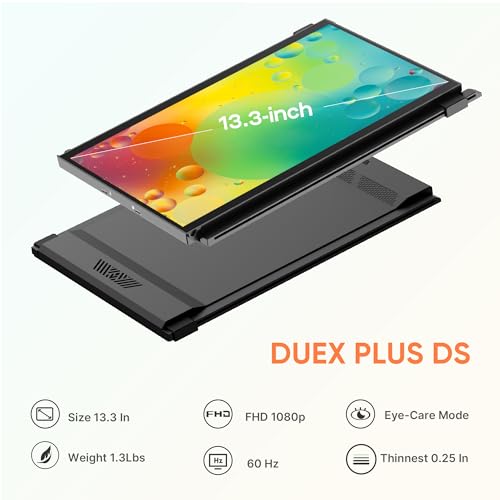 Image of Mobile Pixels Duex Plus DS Portable Laptop Monitor, 13.3'' Laptop Screen Extender, Type-C /HDMI Plug and Play, Portable Monitor for 13'' to 14.5'' Laptop