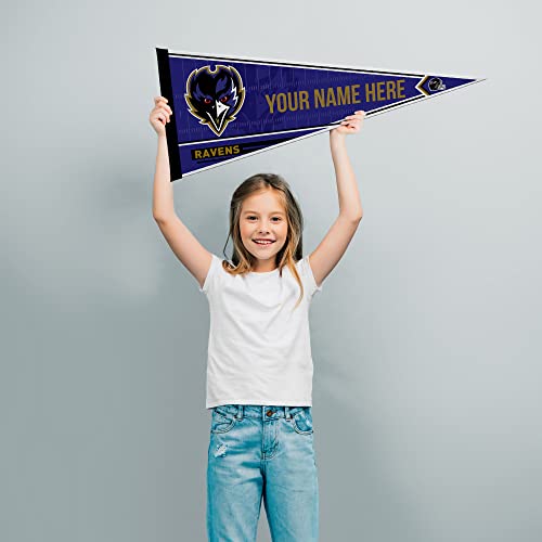 Image of Rico Industries NFL Football Baltimore Ravens Personalized - Custom 12 inch x 30 inch Soft Felt Pennant - EZ to Hang