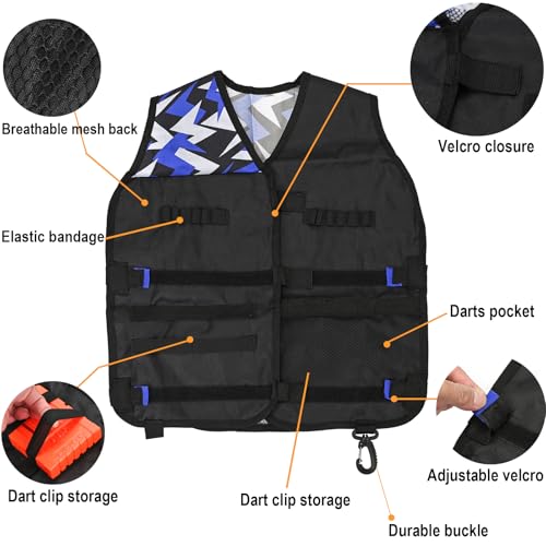 LUUFAN Taktisches Westenset für Kinder für NERF-Waffen mit Nachladeclips, Nachfüllpfeilen, Handgelenkband, taktischer Maskenschutzbrille und Dartgürteln