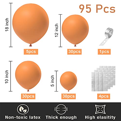 ZFUNBO Orange Balloons 95pcs Different Sizes 18/12/10/5 Inch Matte Latex Garland Arch Kit for Baby Shower, Graduation, Halloween, Birthday Party Decorations