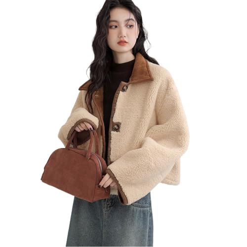 Veste simili cuir café femme GUOYUXIAO : élégance et confort chaud pour l'hiver