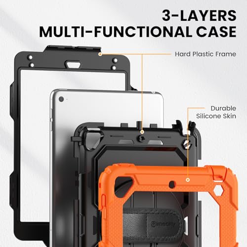 Timecity Kids Case for iPad mini 5 2019/ Mini 4, Full-Body Shockproof Protective Tablet Cover with Screen Protector, Rotating Stand, Hand and Shoulder Strap for iPad mini 7.9 Case-Black/Orange by timecity - Image 9