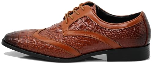 ODN Men's Alligator Crocodile Print Oxfords Fashion Lace Up Dress Shoes (10 M US, Brown) by Enzo Romeo - Image 3