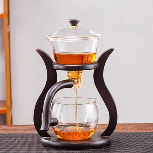 AOBOPO 耐熱ガラスティーセット ティーポット (急須)・湯呑み (湯飲み茶碗)・茶海・蓋碗一式 茶こし付き半自動工夫茶器 ダブルウォールグラス (二重構造/二層構造) 真空断熱ティーグラス タンブラー・コップ・カップ・ティーカップ付き