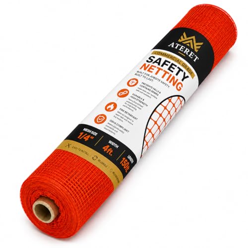 ATERET 4 x 150 Debris Safety Netting Orange Fire Retardant Construction Netting Scaffolding Equipment