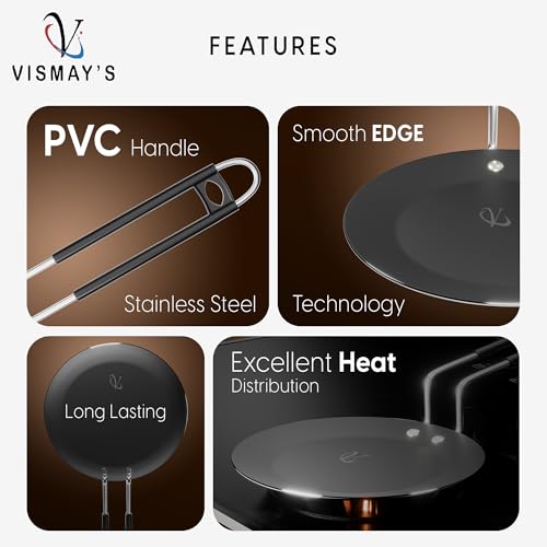 Image of VISMAY'S 100 Percent Pure Food Grade Iron Induction Tawa 9.5 Inch India's First Smooth Edge Tawa Naturally Processed Heavy Base Loha, Chapati Roti Metal Spoon Friendly (1 Kg)