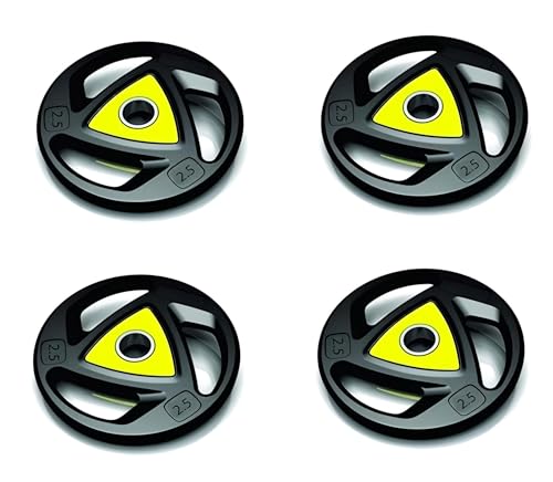 Image of Sports Olympic Weight Plates, 2.5 kg, Rubber Coated with Metal Core, 50mm Diameter, Set of 4, Black (Color May Vary)