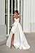 KISKEZ A Line Satin Long Wedding Dress for Bride, V Neck Formal Evening Gown Prom Party Dress for Women with Slit Silver