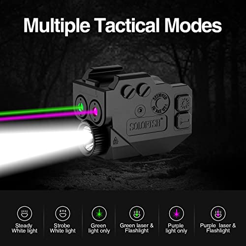 Image of SOLOFISH 500lm Pistol Light and Purple /Infrared (IR) /Green Blue Beam Combo, Rechargeable Aluminum Weapon Light and Beams for Guns with a Rail