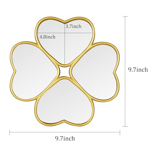 Small Decoritive Heart Wall Mirrors Set of 3, Decorative Four-Leaf Clover Mirror (Gold) - Image 4
