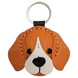 Genuine Leather Keychain, Animal Keyring, Bag Purse Charm Pendant Gifts Handmade, Cute Key Holder, Pets Lover Accessories (Beagle Brown)