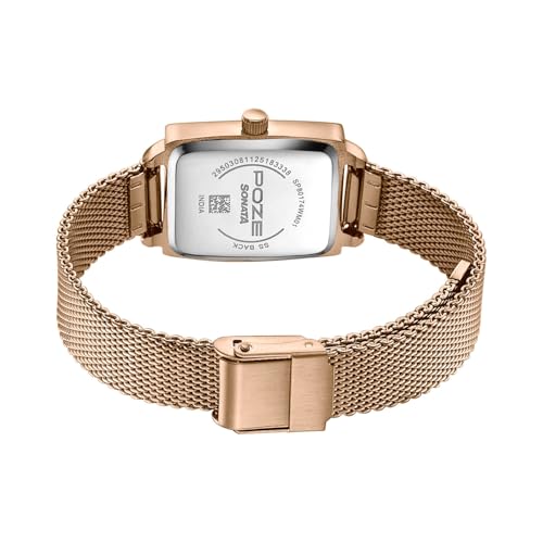 Image of Sonata Poze 8 Quartz Analog Watch and Jewellery Combo for Women with Silver Dial & IP Rose Gold Mesh Strap - SP80174WM01WF