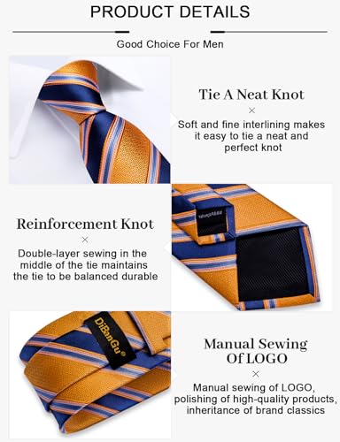 Image of DiBanGu Mens Tie Silk Plaid Striped Necktie and Pocket Square Cufflinks Tie Clip Set with Gift Box Formal Wedding Party