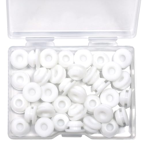 Image of 35 Pcs 6.5 mm Silicone Rubber Plugs Snap in Locking Hole Plugs for 6.5-7 mm (1 /4 inch-9 /32 inch) Round Holes, Flush Type Rubber Stoppers, Flexible Tube Pipe End Caps Covers, Waterproof Sealing Plugs, White