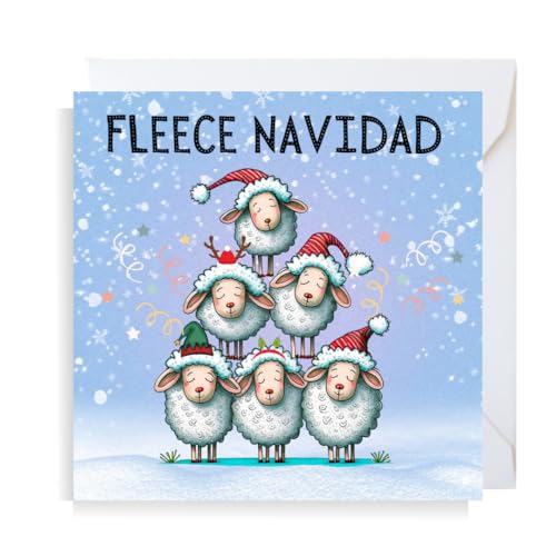 Second Ave Funny Fleece Navidad Sheep Joke Square Christmas Xmas Holiday Festive Greetings Card