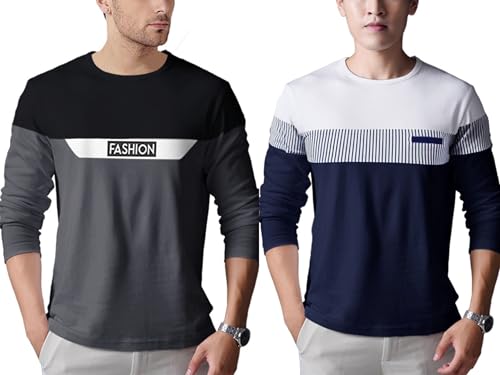 Image of Noble Monk Men Full Sleeve Round Neck T-Shirt | Printed Sleeves |Regular fit Tshirt for Men
